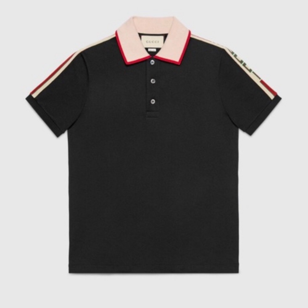 Cotton polo with Gucci Stripe